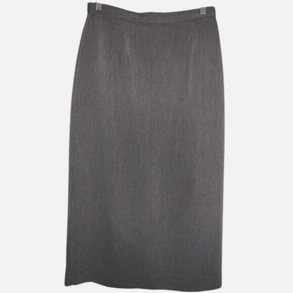 Isaac Hazan Vintage Dark Gray Pencil Skirt Size 12 Back Button Detail Knee-Lengt - Picture 1 of 6